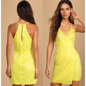Lulu's Women's Sequin Bodycon Mini Dress Cocktail Party Yellow Small Preppy Y2K